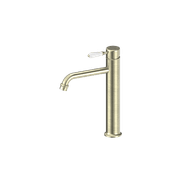 York Straight Tall Basin Mixer With White Porcelain Lever Aged Brass gallery detail image