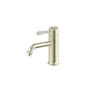 York Straight Basin Mixer With White Porcelain Lever Aged Brass gallery detail image