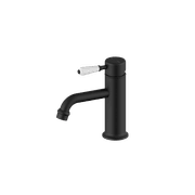 York Straight Basin Mixer With White Porcelain Lever Matte Black gallery detail image
