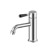 York Straight Basin Mixer With Black Porcelain Lever Chrome gallery detail image