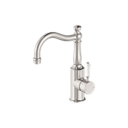 York Basin Mixer Hook Spout With White Porcelain Lever Brushed Nickel gallery detail image
