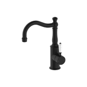 York Basin Mixer Hook Spout With White Porcelain Lever Matte Black gallery detail image