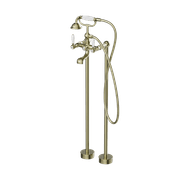 York Freestanding Bath Set With White Porcelain Hand Shower Aged Brass gallery detail image