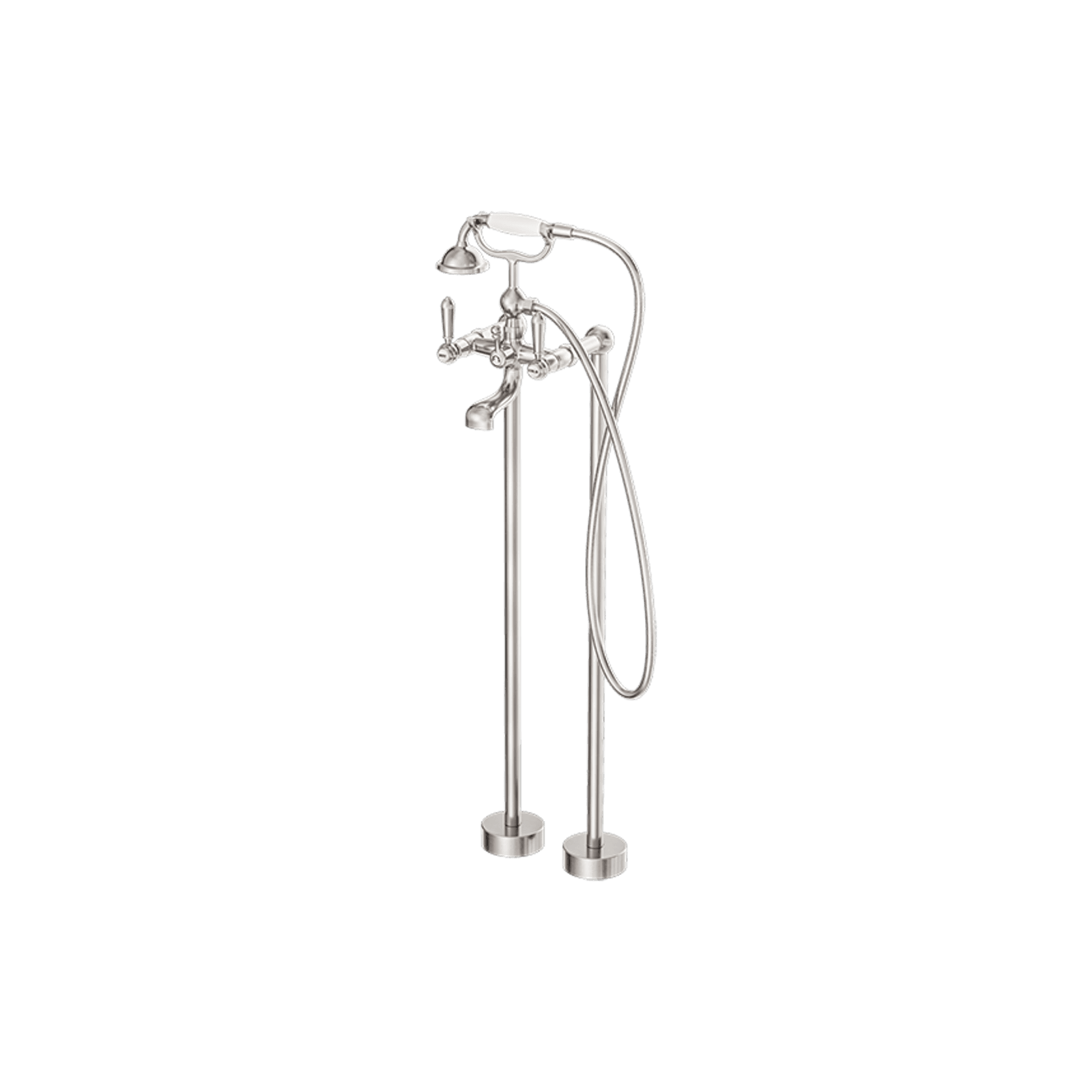 York Freestanding Bath Set With White Porcelain Hand Shower Brushed Nickel gallery detail image