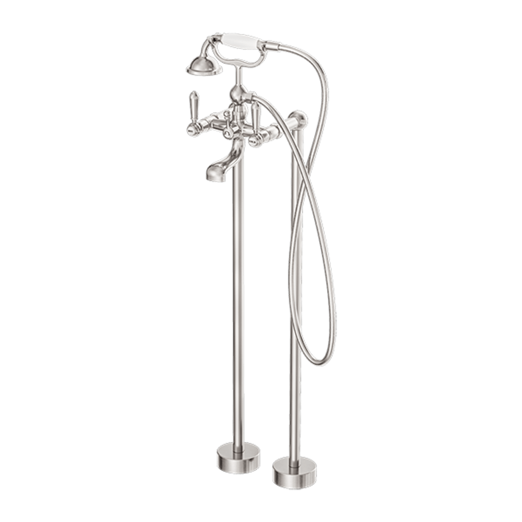 York Freestanding Bath Set With White Porcelain Hand Shower Brushed Nickel gallery detail image