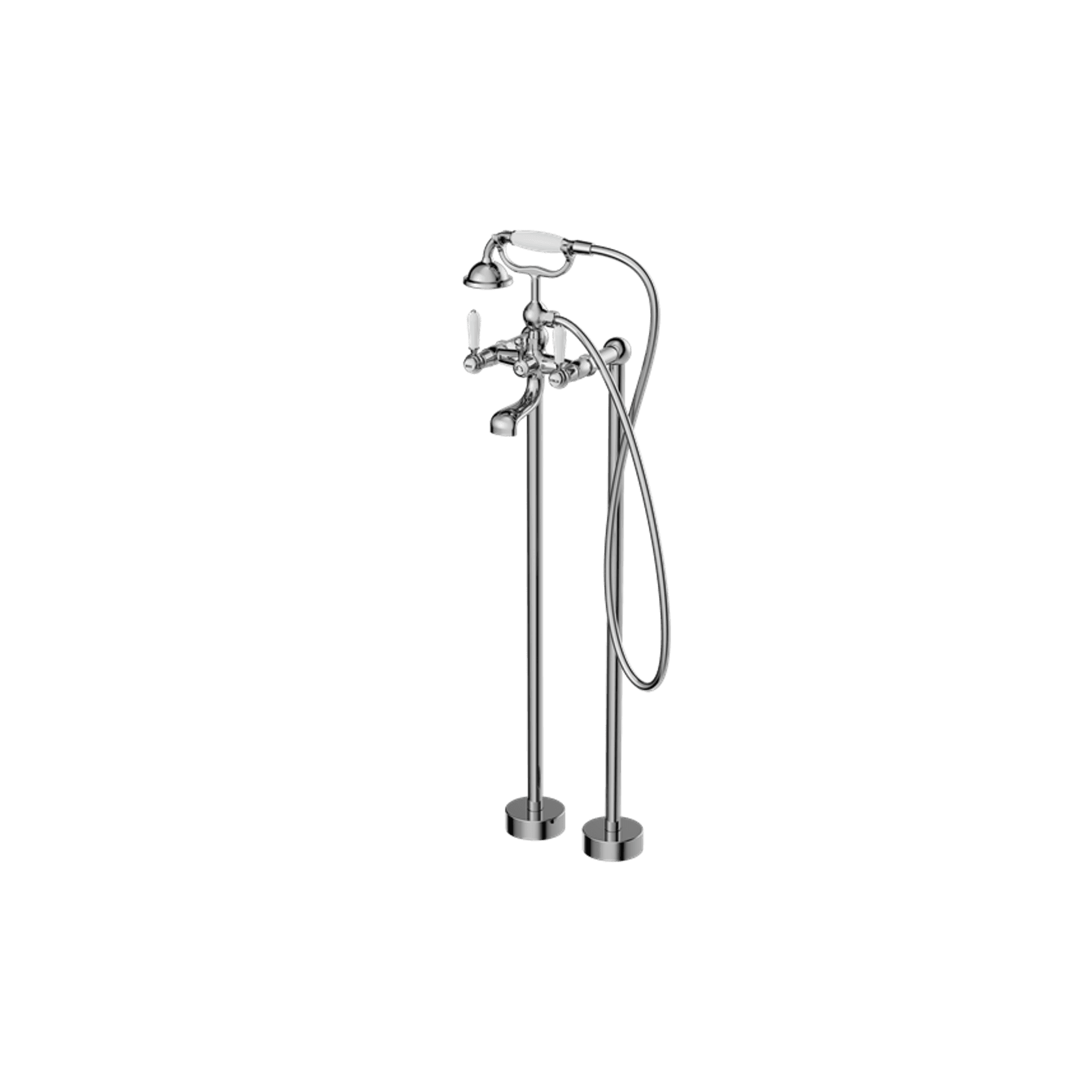 York Freestanding Bath Set With White Porcelain Hand Shower Chrome gallery detail image