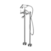 York Freestanding Bath Set With White Porcelain Hand Shower Chrome gallery detail image