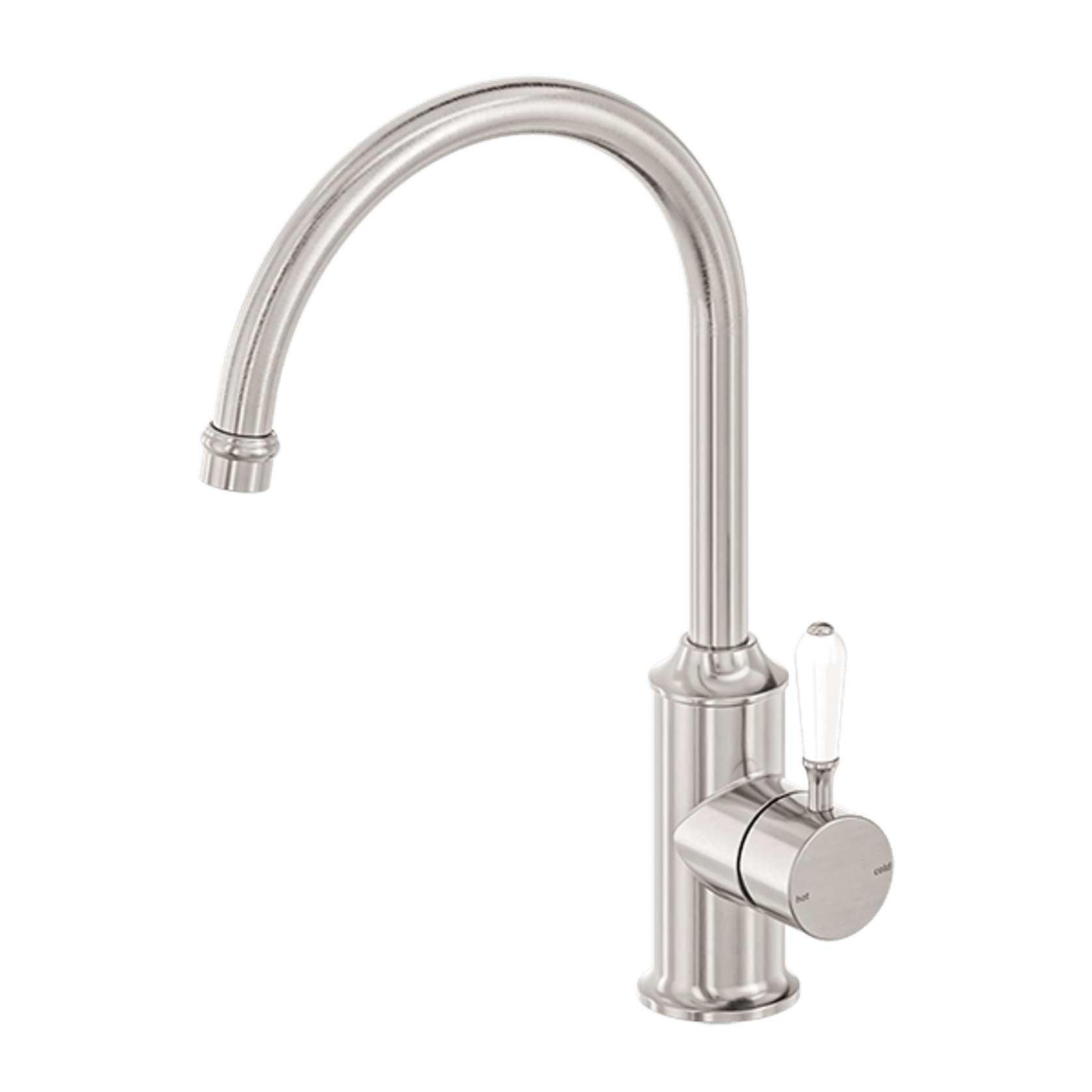 York Kitchen Mixer Gooseneck Spout With White Porcelain Lever Brushed Nickel gallery detail image