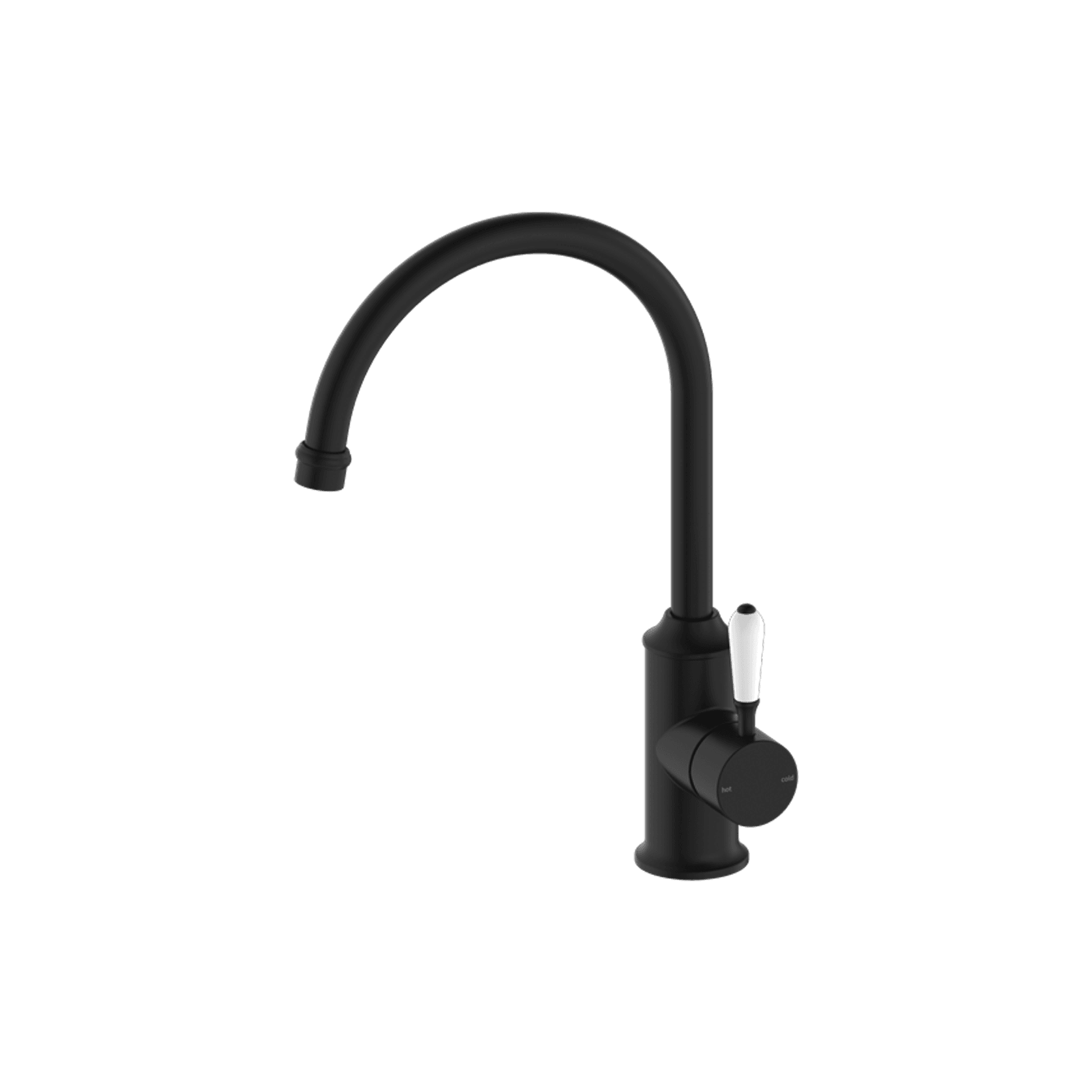 York Kitchen Mixer Gooseneck Spout With White Porcelain Lever Matte Black gallery detail image