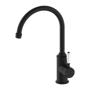 York Kitchen Mixer Gooseneck Spout With White Porcelain Lever Matte Black gallery detail image