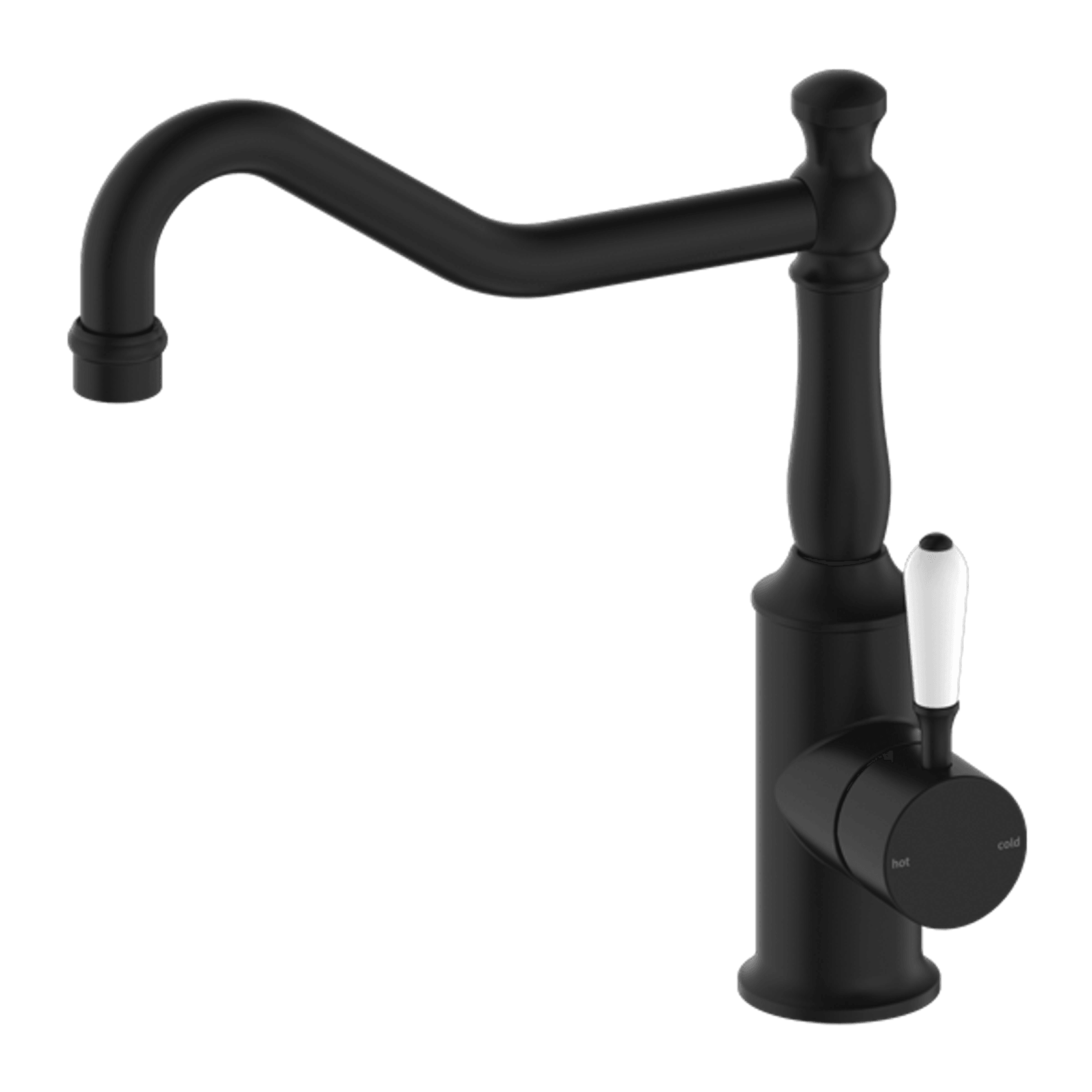 York Kitchen Mixer Hook Spout With White Porcelain Lever Matte Black gallery detail image