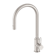 York Pull Out Sink Mixer With Vegie Spray Function With White Porcelain Lever Brushed Nickel gallery detail image