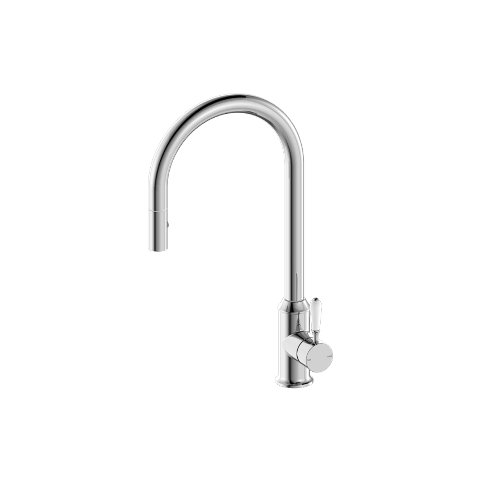 York Pull Out Sink Mixer With Vegie Spray Function With White Porcelain Lever Chrome gallery detail image