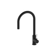 York Pull Out Sink Mixer With Vegie Spray Function With White Porcelain Lever Matte Black gallery detail image