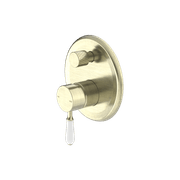 York Shower Mixer With Divertor With White Porcelain Lever Aged Brass gallery detail image