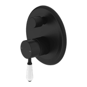 York Shower Mixer With Divertor With White Porcelain Lever Matte Black gallery detail image