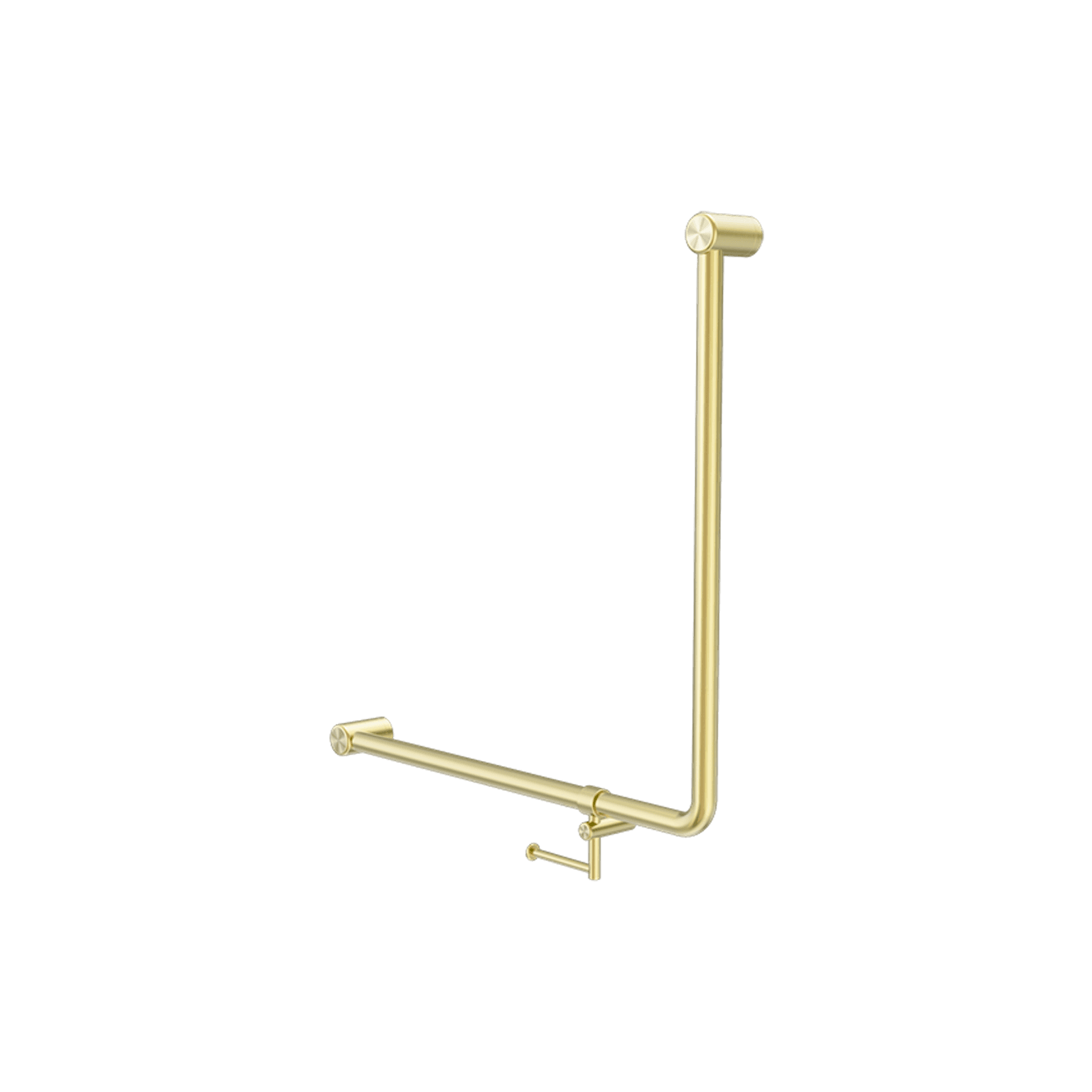 Mecca Care 32mm Ambulant 90 Degree Bent Tube Grab Rail 750X750mm With Toilet Roll Holder Brushed Gold gallery detail image