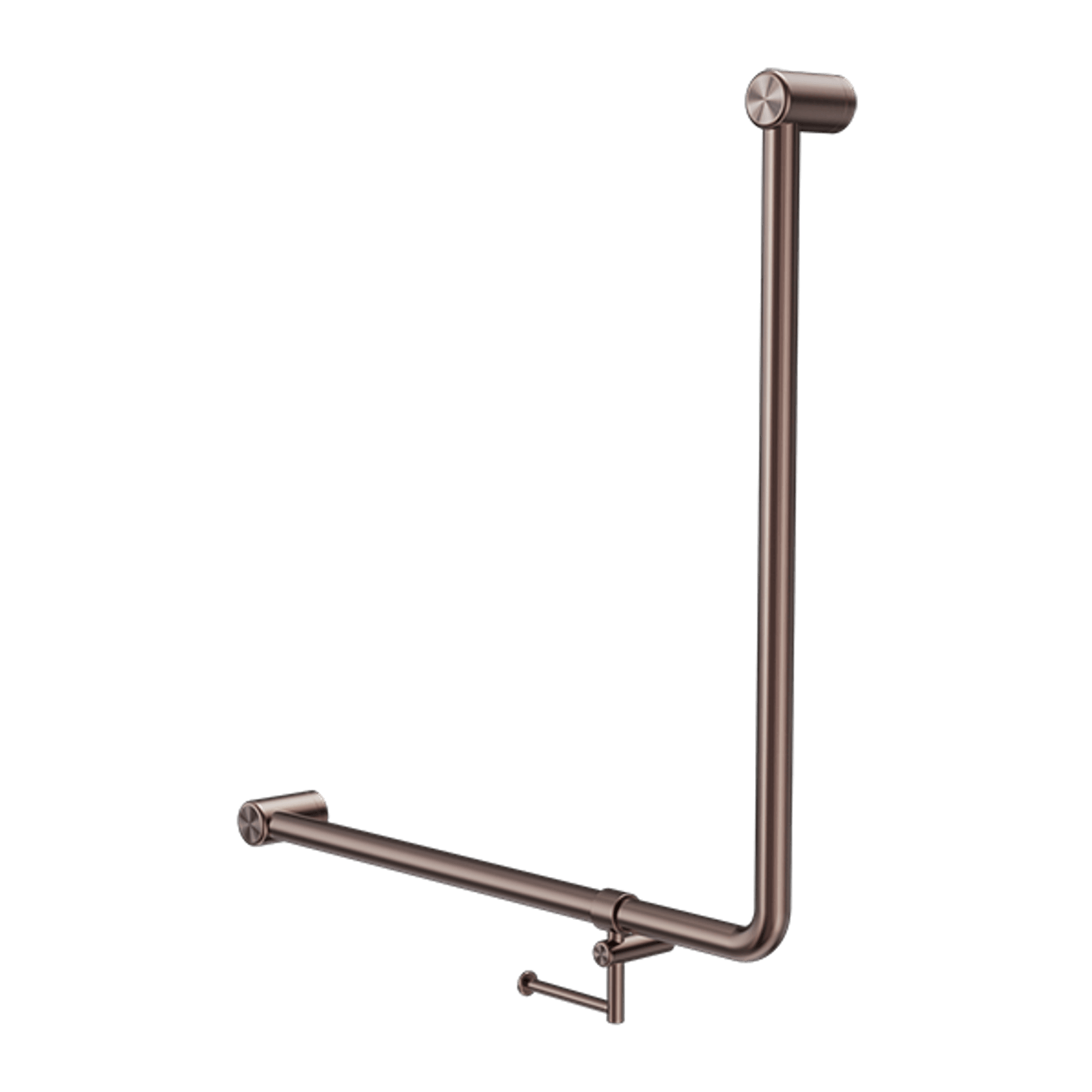 Mecca Care 32mm Ambulant 90 Degree Bent Tube Grab Rail 750X750mm With Toilet Roll Holder Brushed Bronze gallery detail image
