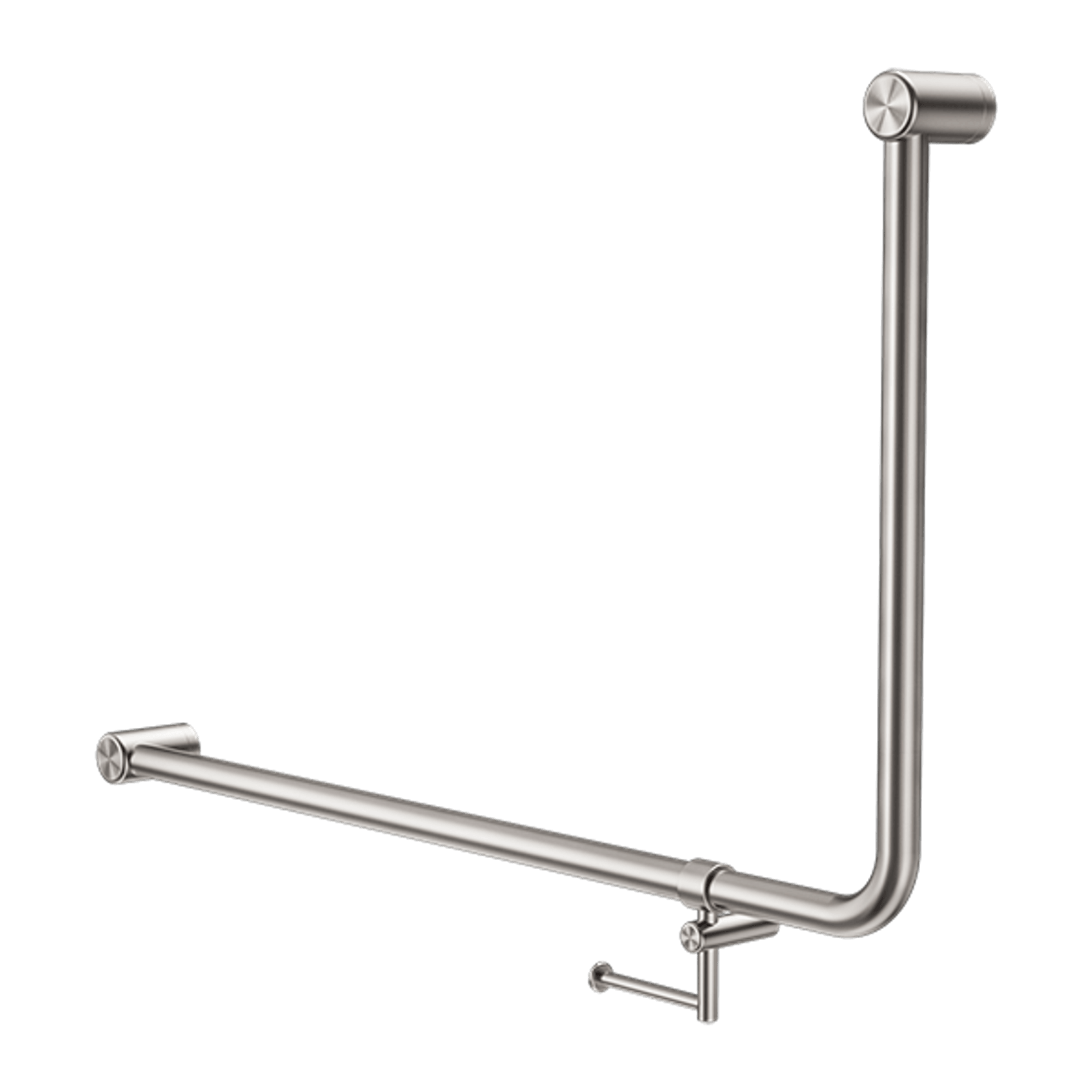 Mecca Care 32mm Ambulant 90 Degree Bent Tube Grab Rail 600X1000mm With Toilet Roll Holder Brushed Nickel gallery detail image