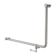 Mecca Care 32mm Ambulant 90 Degree Bent Tube Grab Rail 600X1000mm With Toilet Roll Holder Brushed Nickel gallery detail image