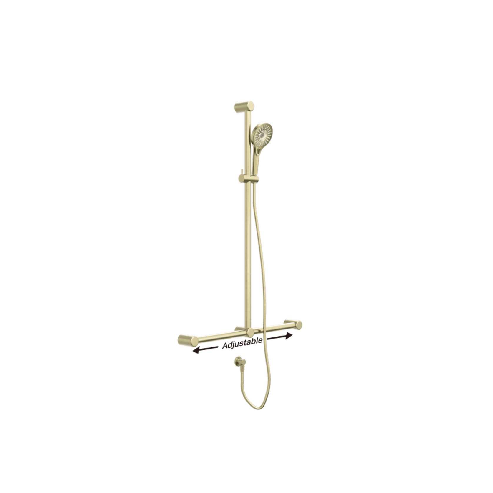 Mecca Care 32mm T Bar Grab Rail And Adjustable Shower Set 1100X750mm Brushed Gold gallery detail image