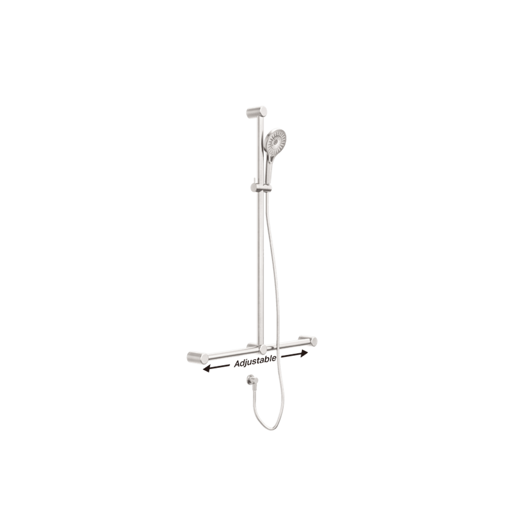 Mecca Care 32mm T Bar Grab Rail And Adjustable Shower Set 1100X750mm Brushed Nickel gallery detail image