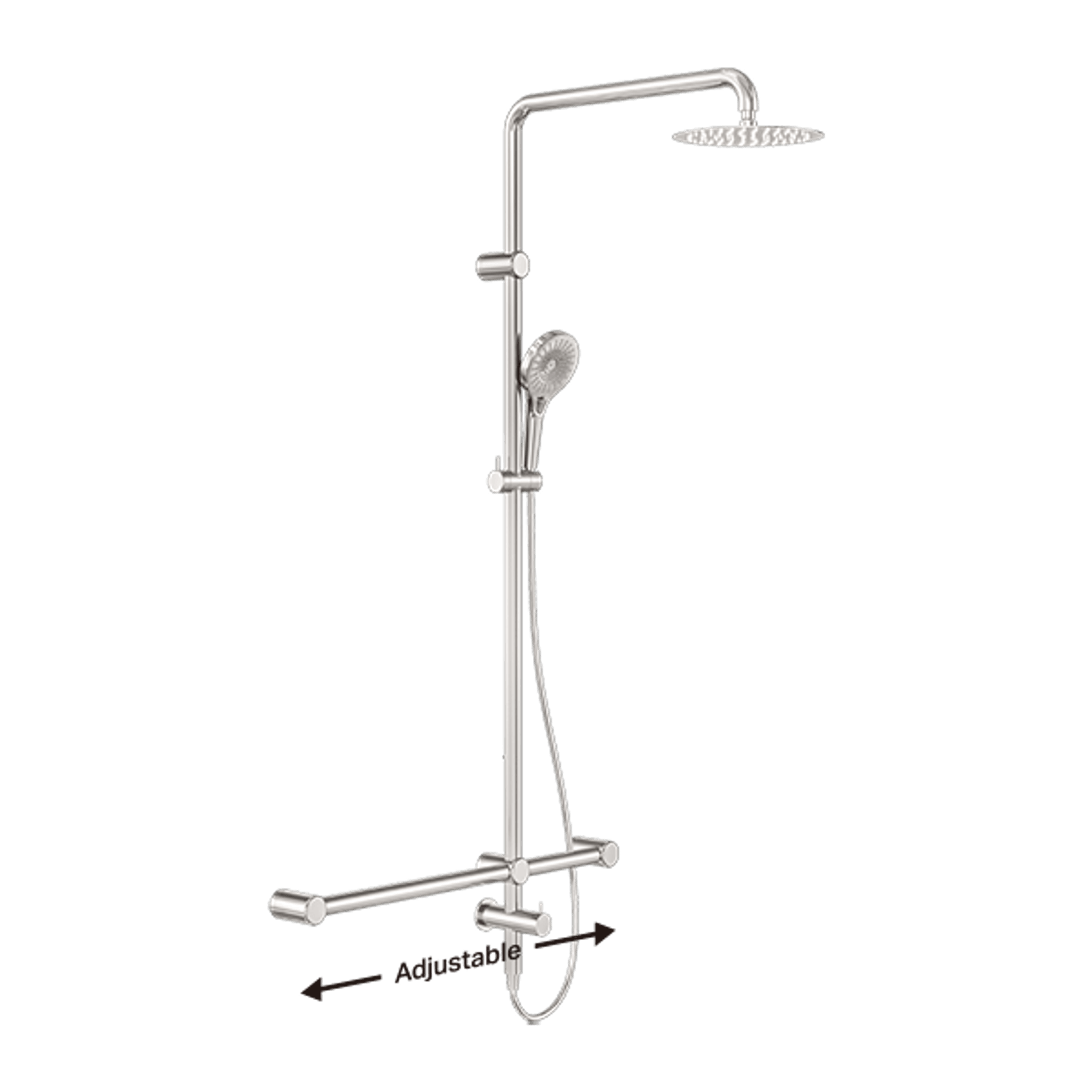 Mecca Care 32mm T Bar Grab Rail 1100x750mm Twin Shower Set Brushed Nickel gallery detail image