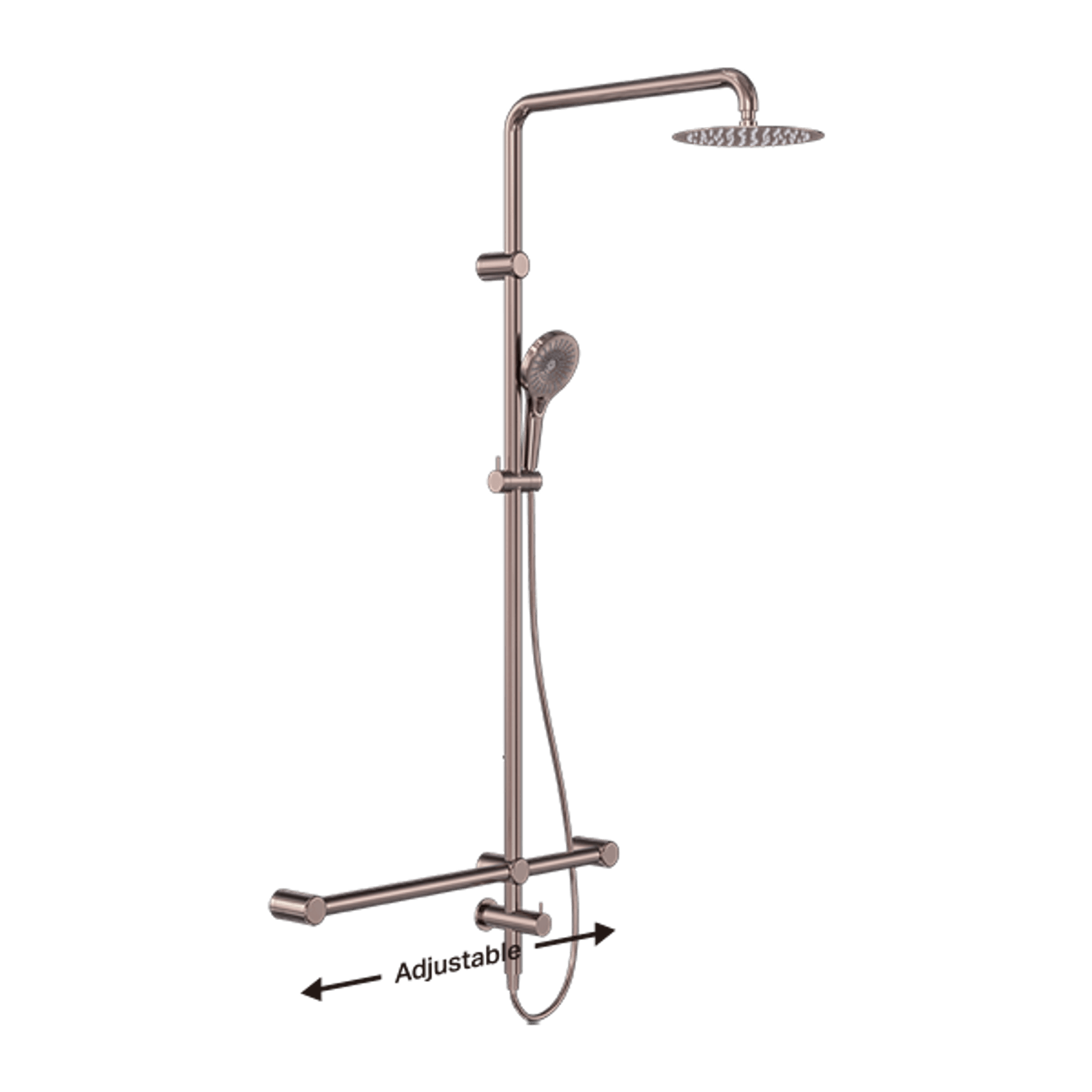 Mecca Care 32mm T Bar Grab Rail 1100x750mm Twin Shower Set Brushed Bronze gallery detail image