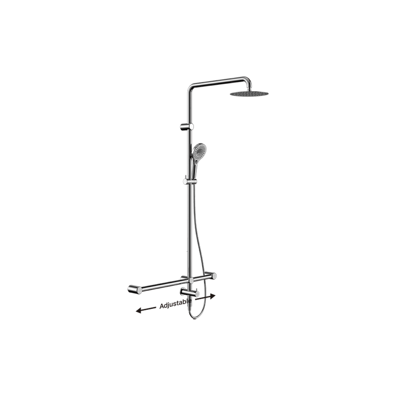 Mecca Care 32mm T Bar Grab Rail 1100x750mm Twin Shower Set Chrome gallery detail image