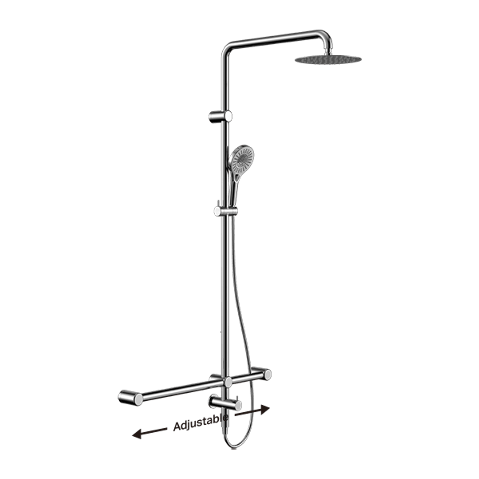 Mecca Care 32mm T Bar Grab Rail 1100x750mm Twin Shower Set Chrome gallery detail image