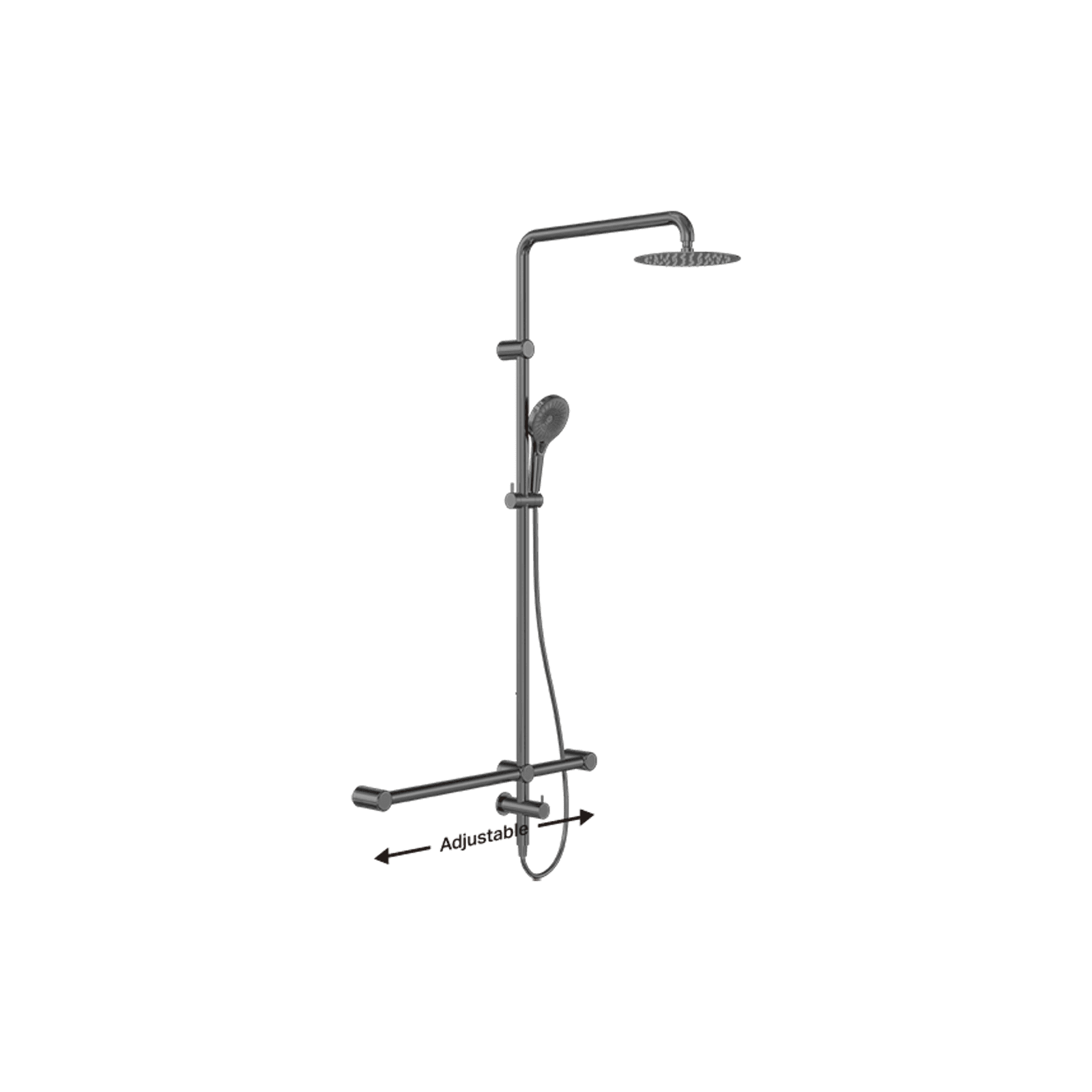 Mecca Care 32mm T Bar Grab Rail 1100x750mm Twin Shower Set Gun Metal gallery detail image