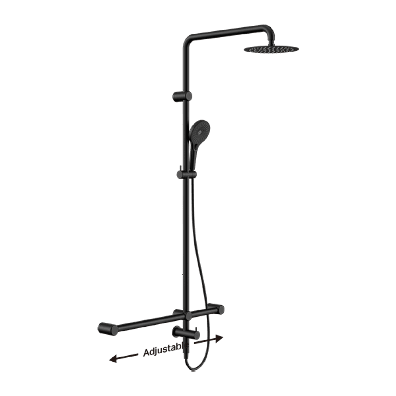 Mecca Care 32mm T Bar Grab Rail 1100x750mm Twin Shower Set Matte Black gallery detail image