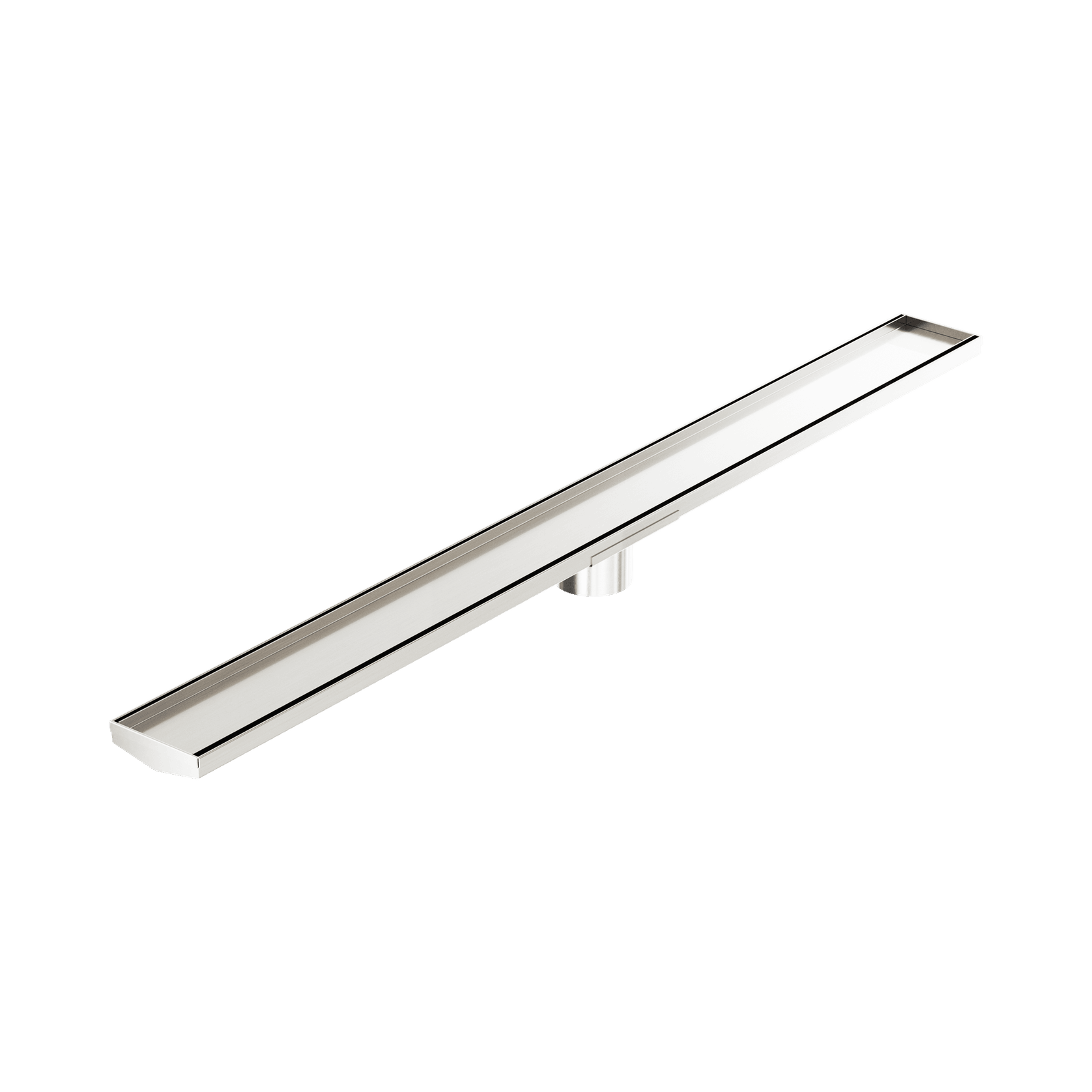 Tile Insert V Channel 1200mm Floor Grate 80mm Outlet With Hole Saw Brushed Nickel gallery detail image