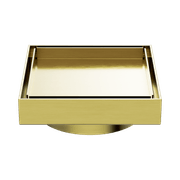 130mm Square Tile Insert Floor Waste 100mm Outlet Brushed Gold gallery detail image