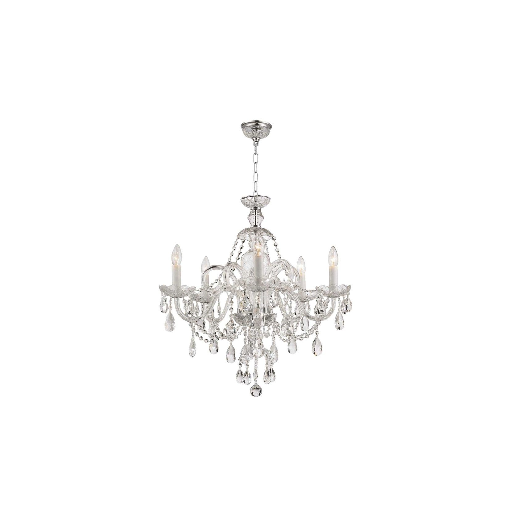 Bohemian Prague 5 Arm Crystal Chandelier - Chrome Fixtures gallery detail image