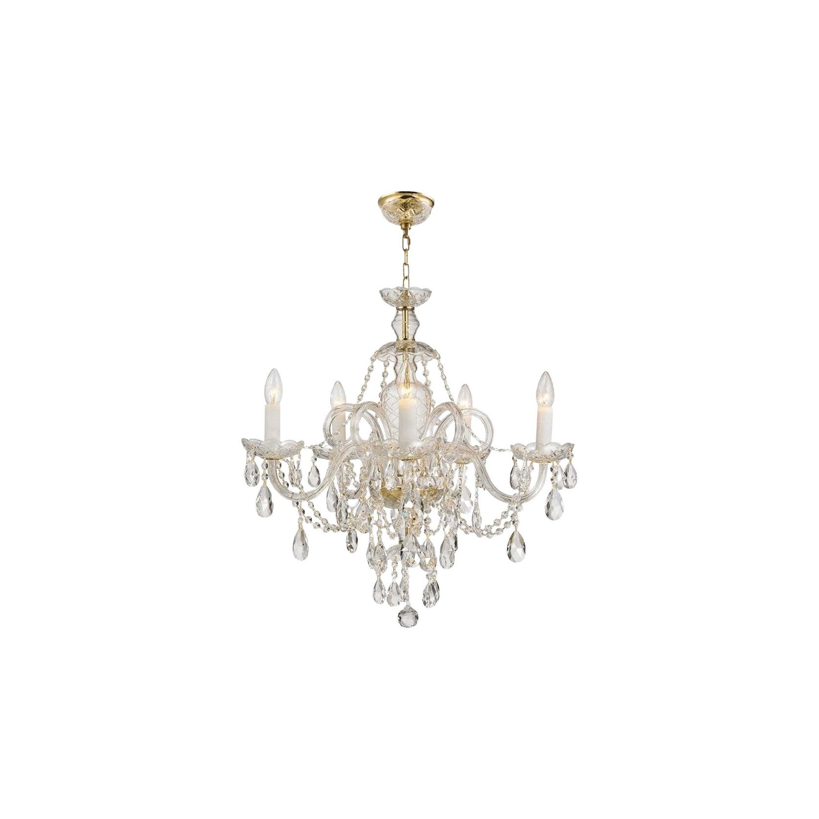 Bohemian Prague 5 Arm Crystal Chandelier - Brass Fixtures gallery detail image