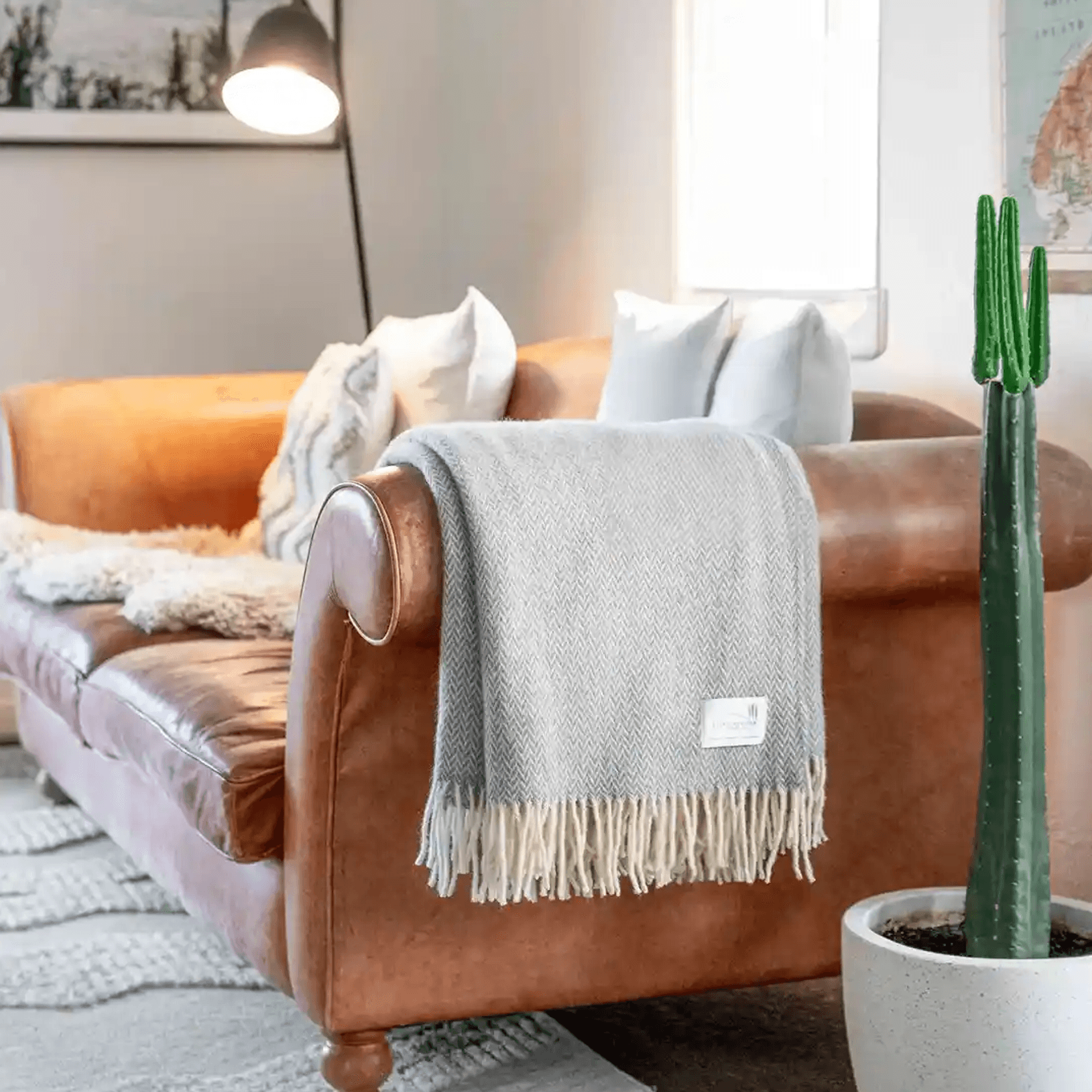 Ruanui Station Lambswool Throw - Gully Grey Chevron gallery detail image