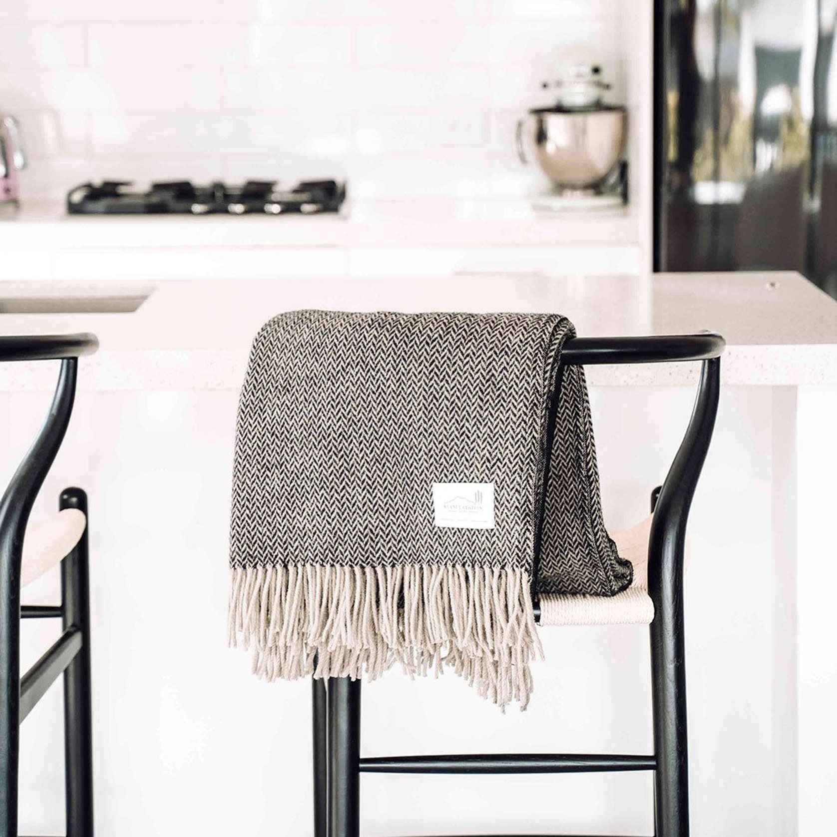 Ruanui Station Lambswool Throw - Collier's Coal Chevron gallery detail image