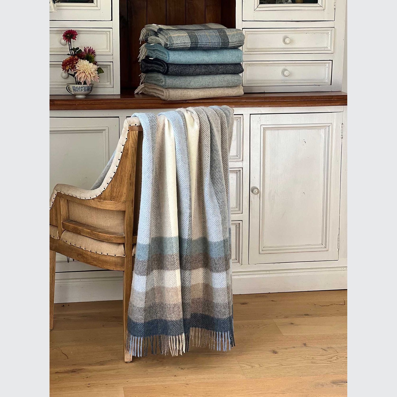 NZ Wool Throw - Woodale - Blue | 100% Pure Wool gallery detail image