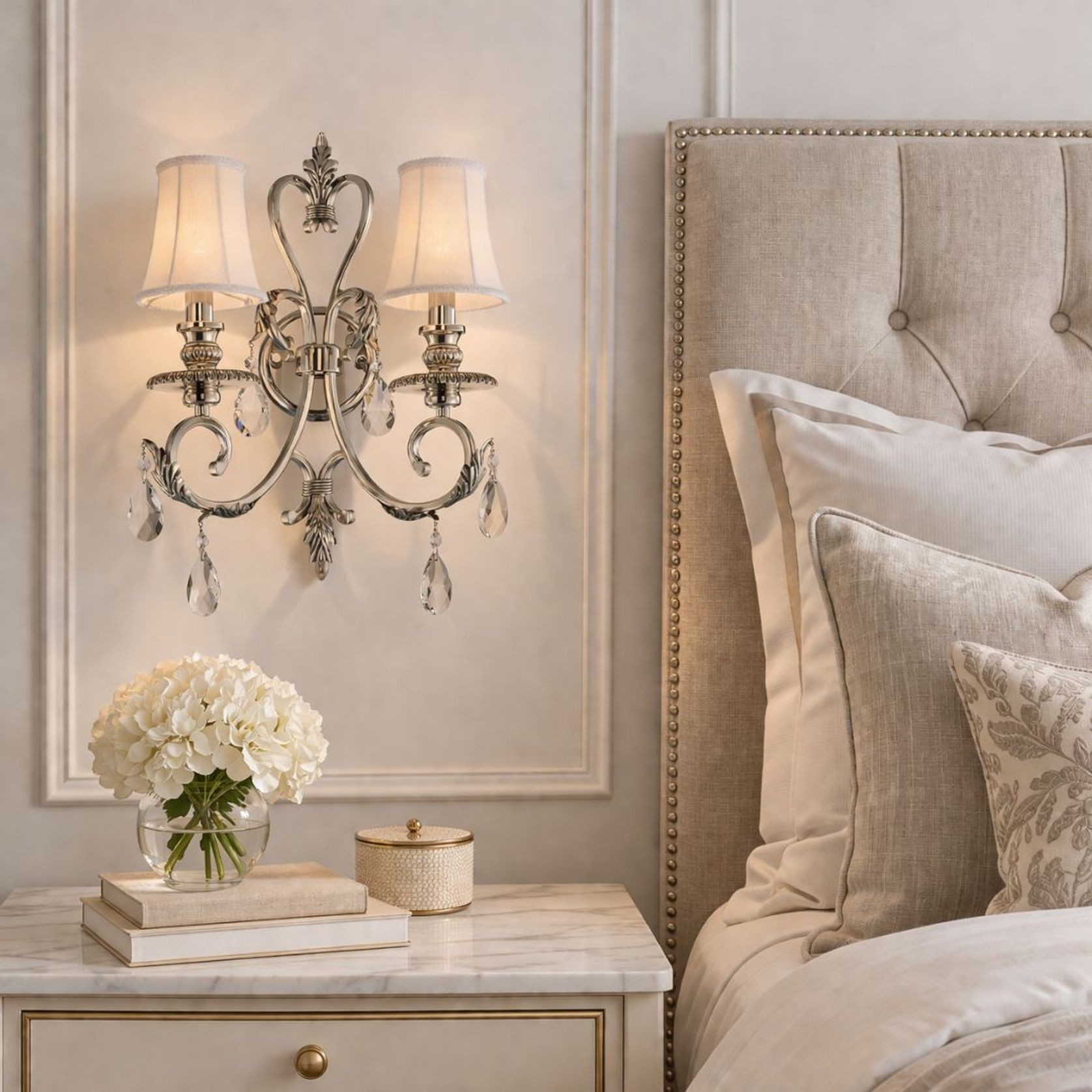 ARIA - Hampton Double Arm Wall Sconce - Nickel Plated gallery detail image
