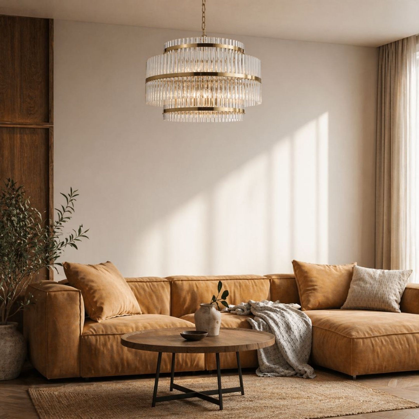 Harlow Collection - 3 Layer Chandelier - Satin Brass - W:70cm gallery detail image