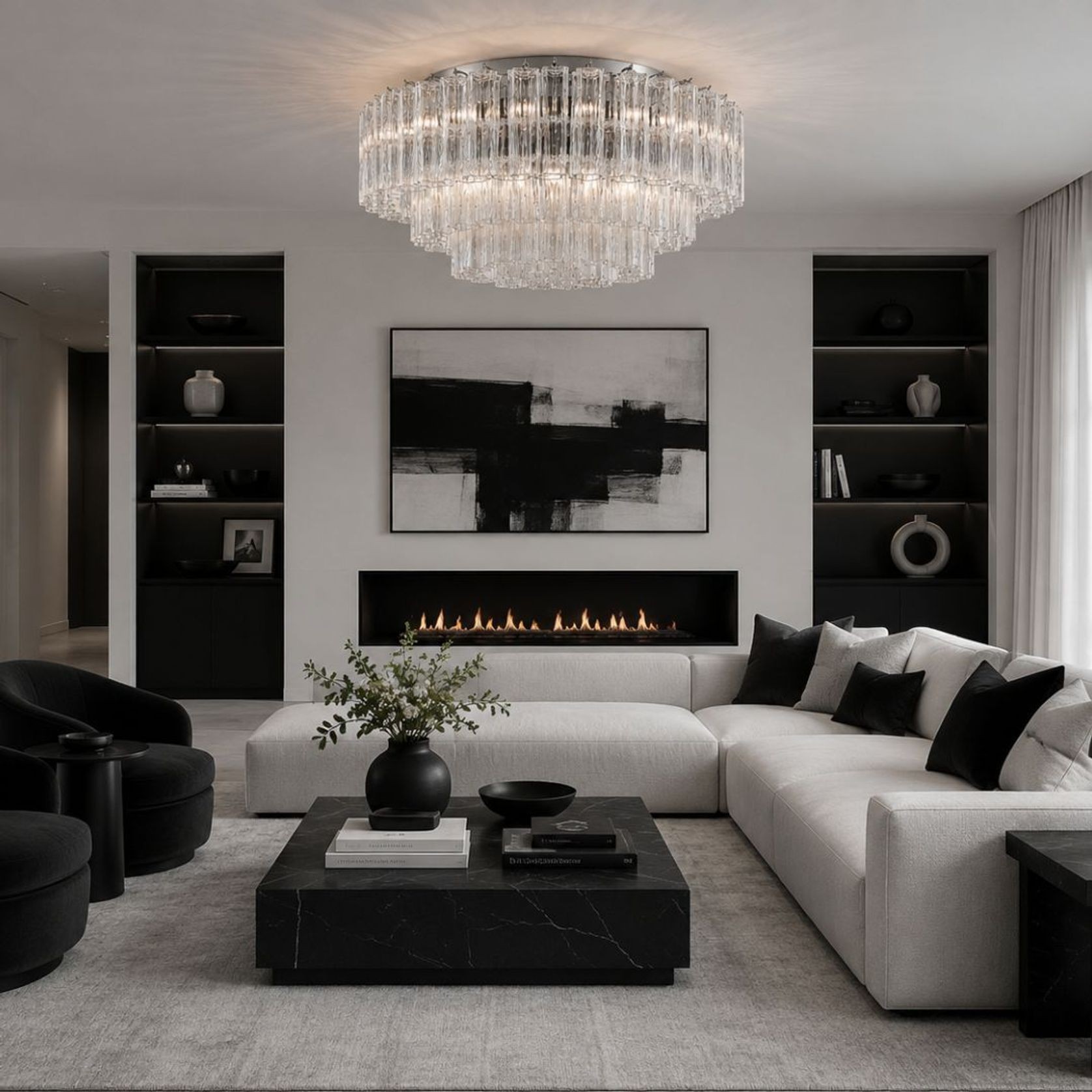 Odelle Collection - Flush Mount Chandelier - Clear & Chrome - W:80cm gallery detail image