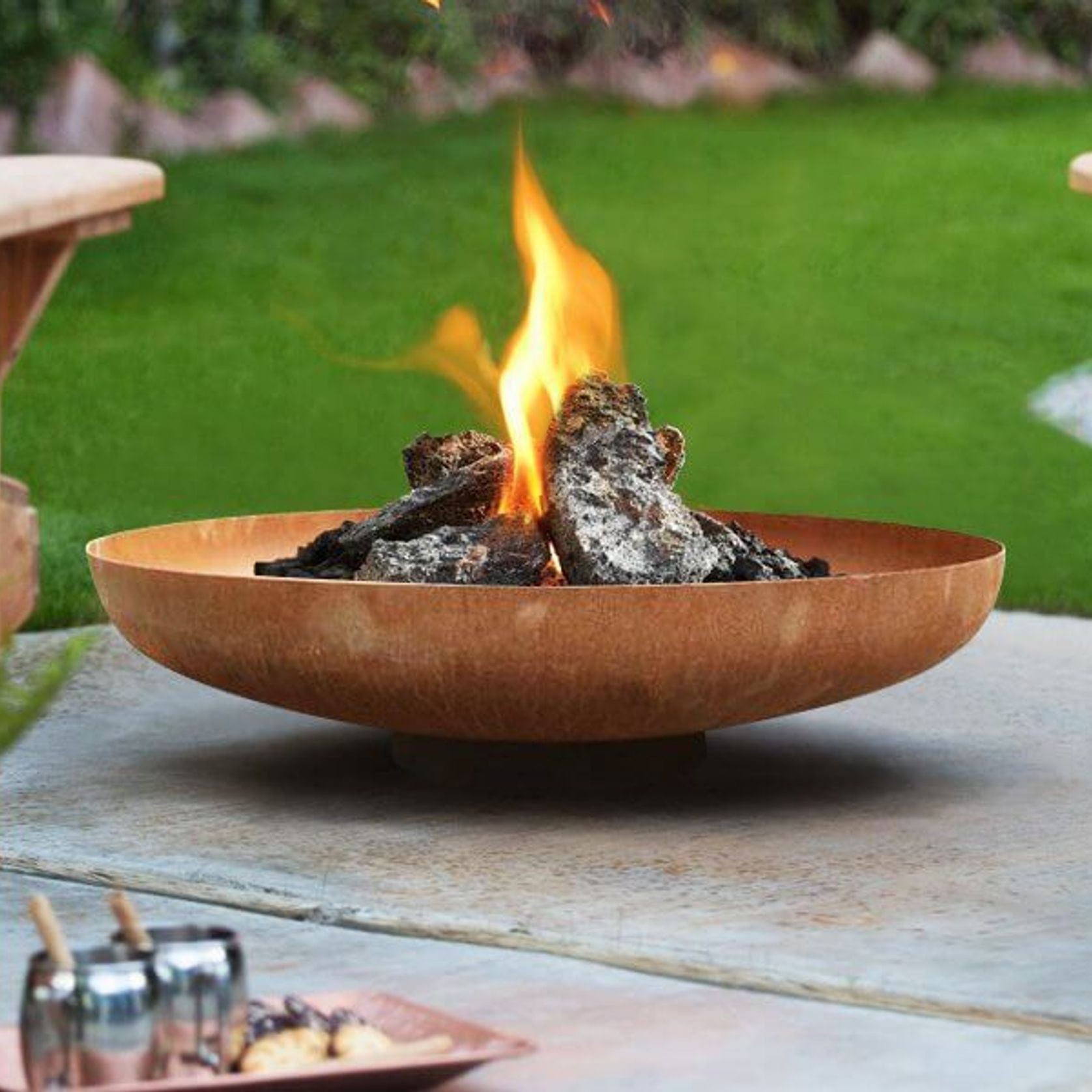 Corten Steel Fire Pit Bowl – 80cm Outdoor Brazier (Grill Accessories Not Included) gallery detail image