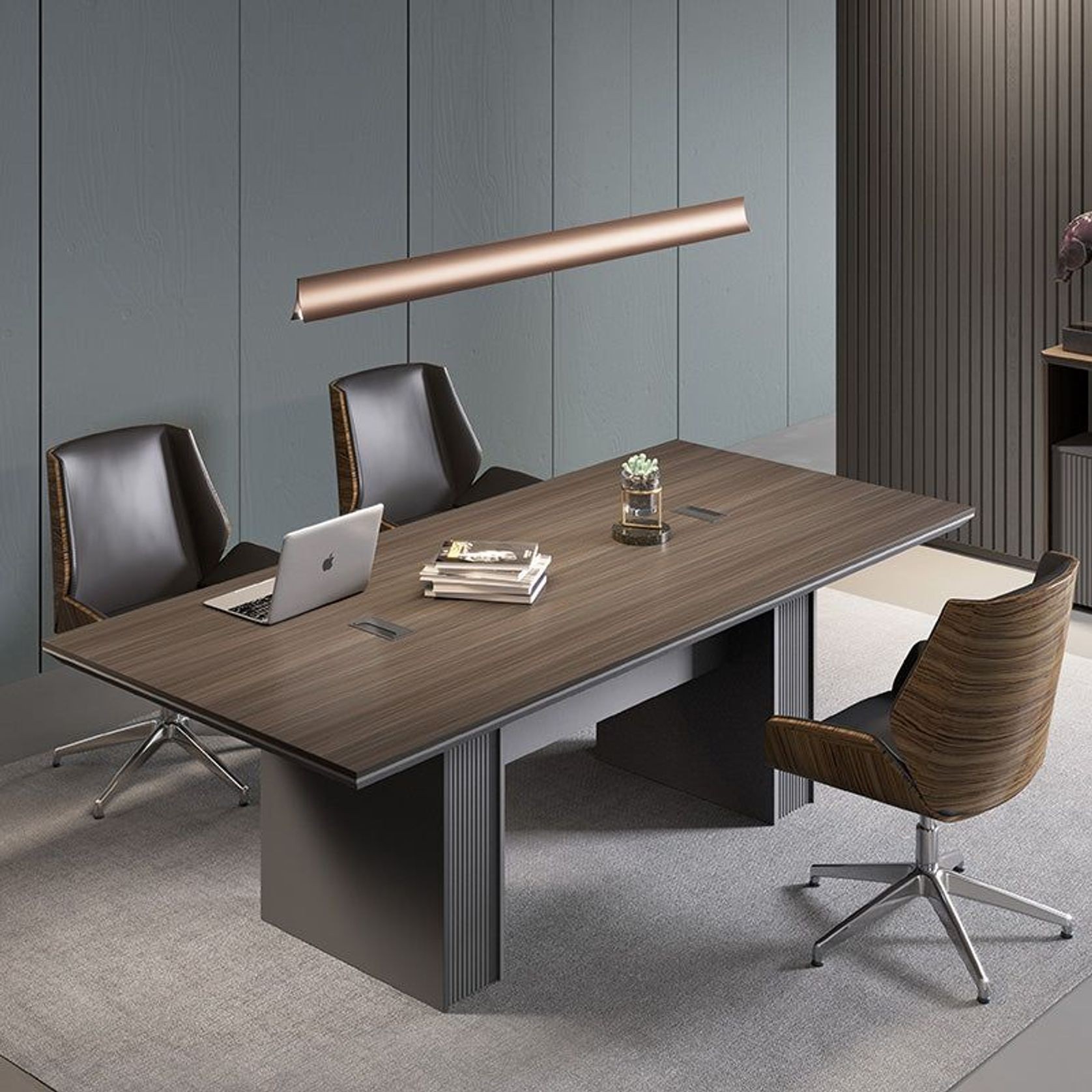 MADDOK Boardroom Table 2.4M - Chocolate & Charcoal Grey gallery detail image