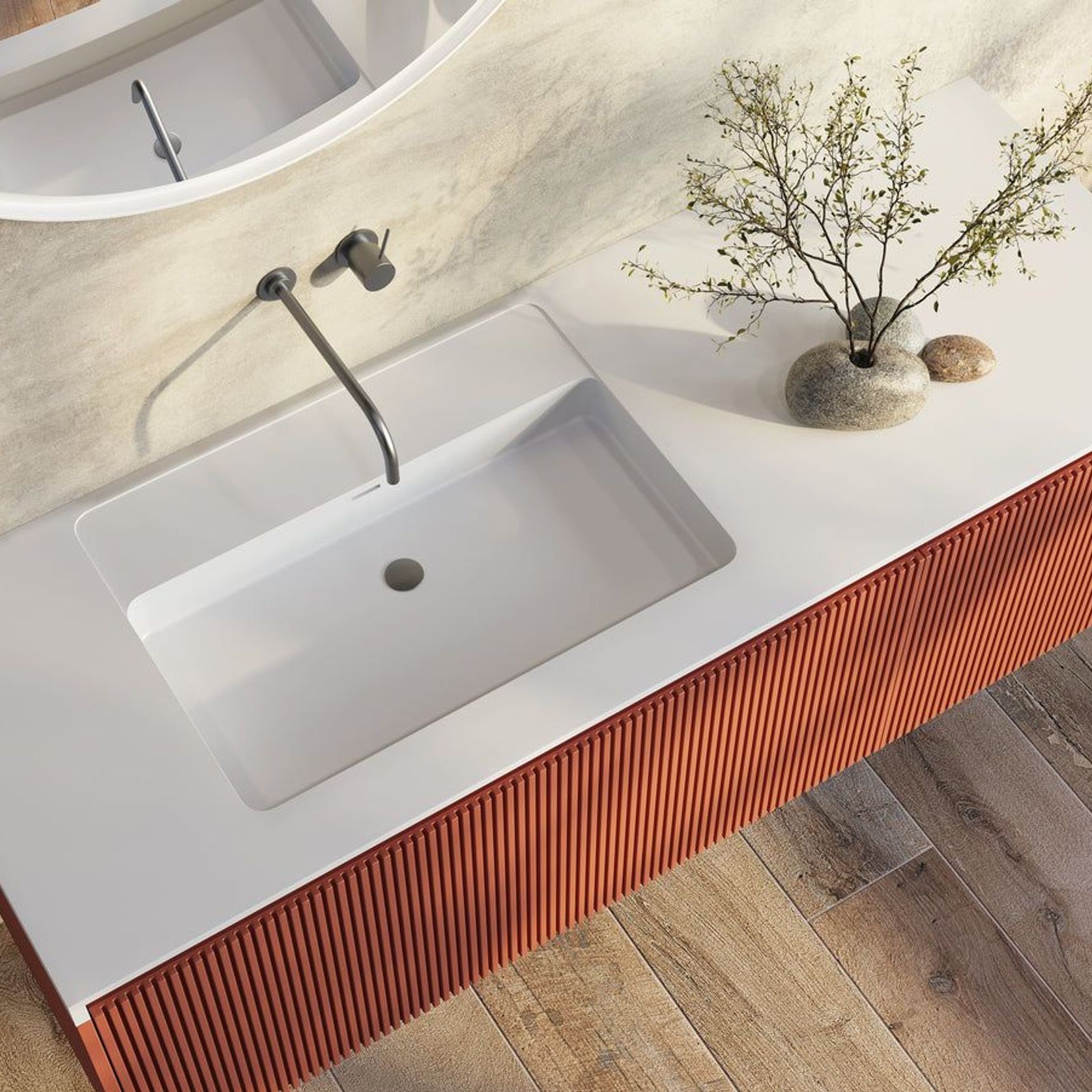 Bel Bagno Rimini Potter'S Clay 1400mm Single Bowl Wall Hung Vanity And Basin gallery detail image