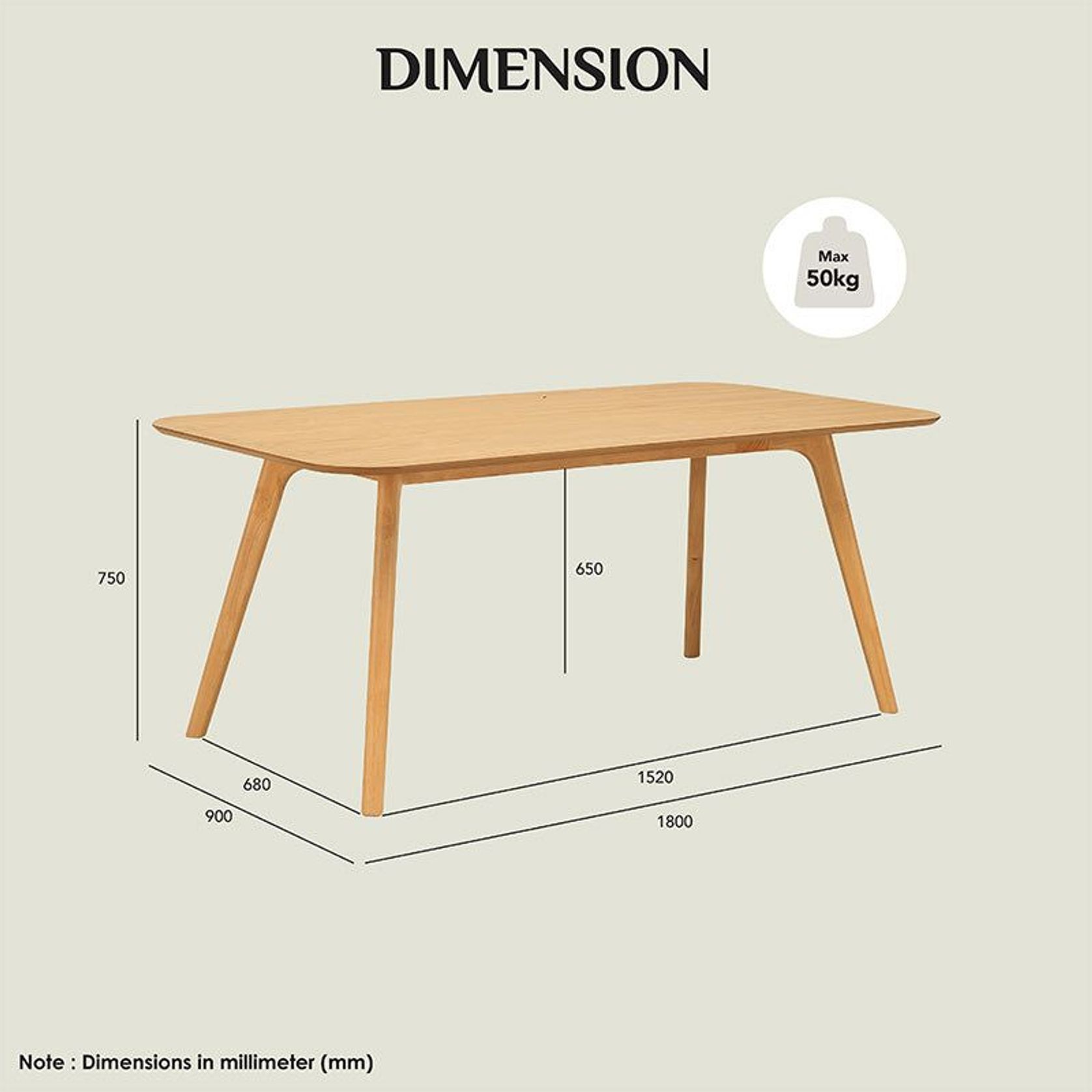 RODEN Dining Table 180cm - Natural Oak gallery detail image