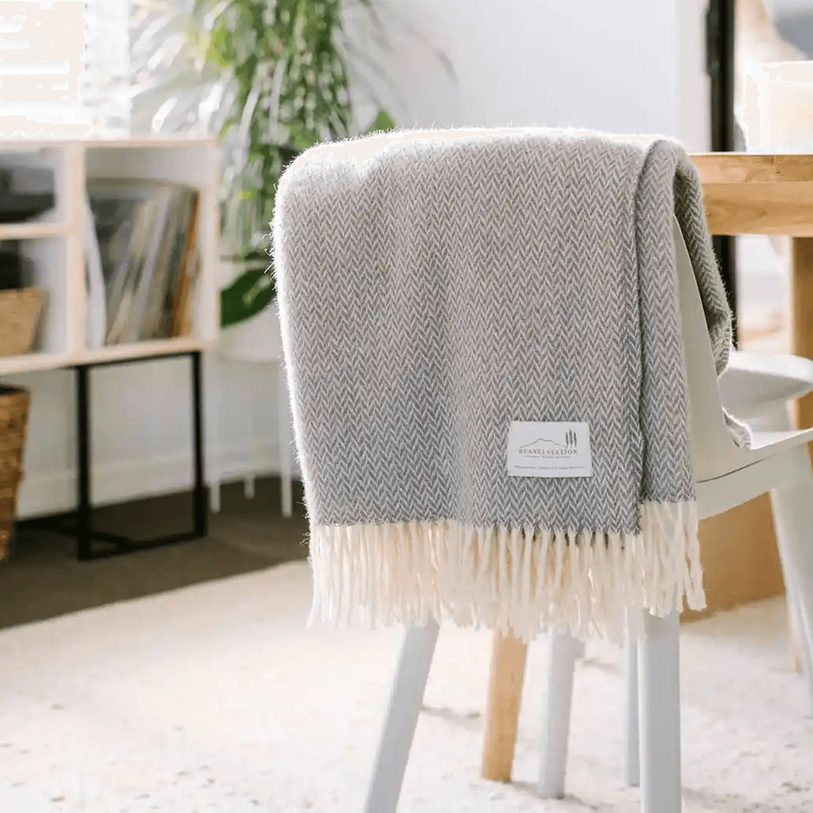 Ruanui Station Lambswool Throw - Gully Grey Chevron gallery detail image