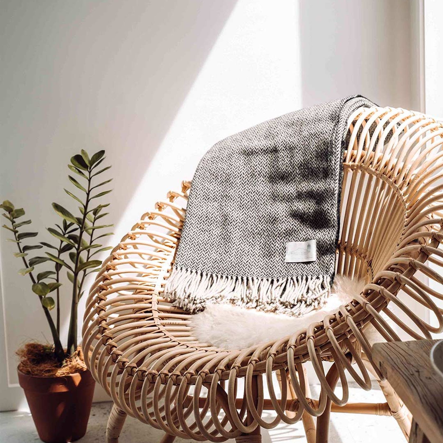 Ruanui Station Lambswool Throw - Collier's Coal Chevron gallery detail image