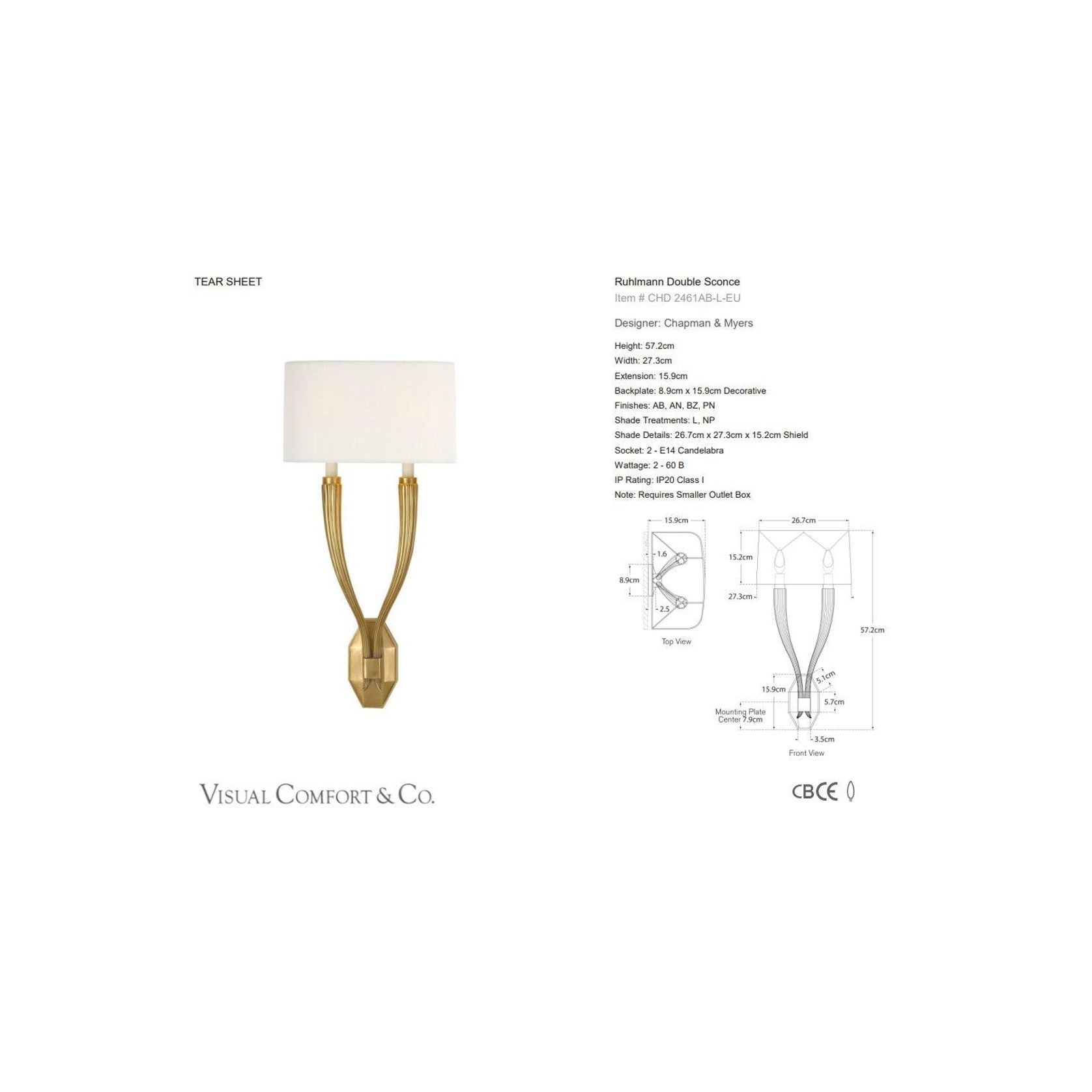 Visual Comfort Chapman Myers Ruhlmann Double Sconce gallery detail image