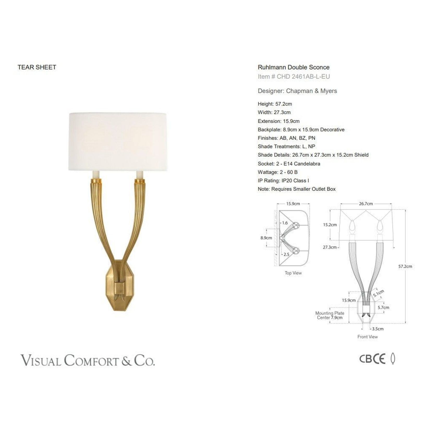 Visual Comfort Chapman Myers Ruhlmann Double Sconce gallery detail image